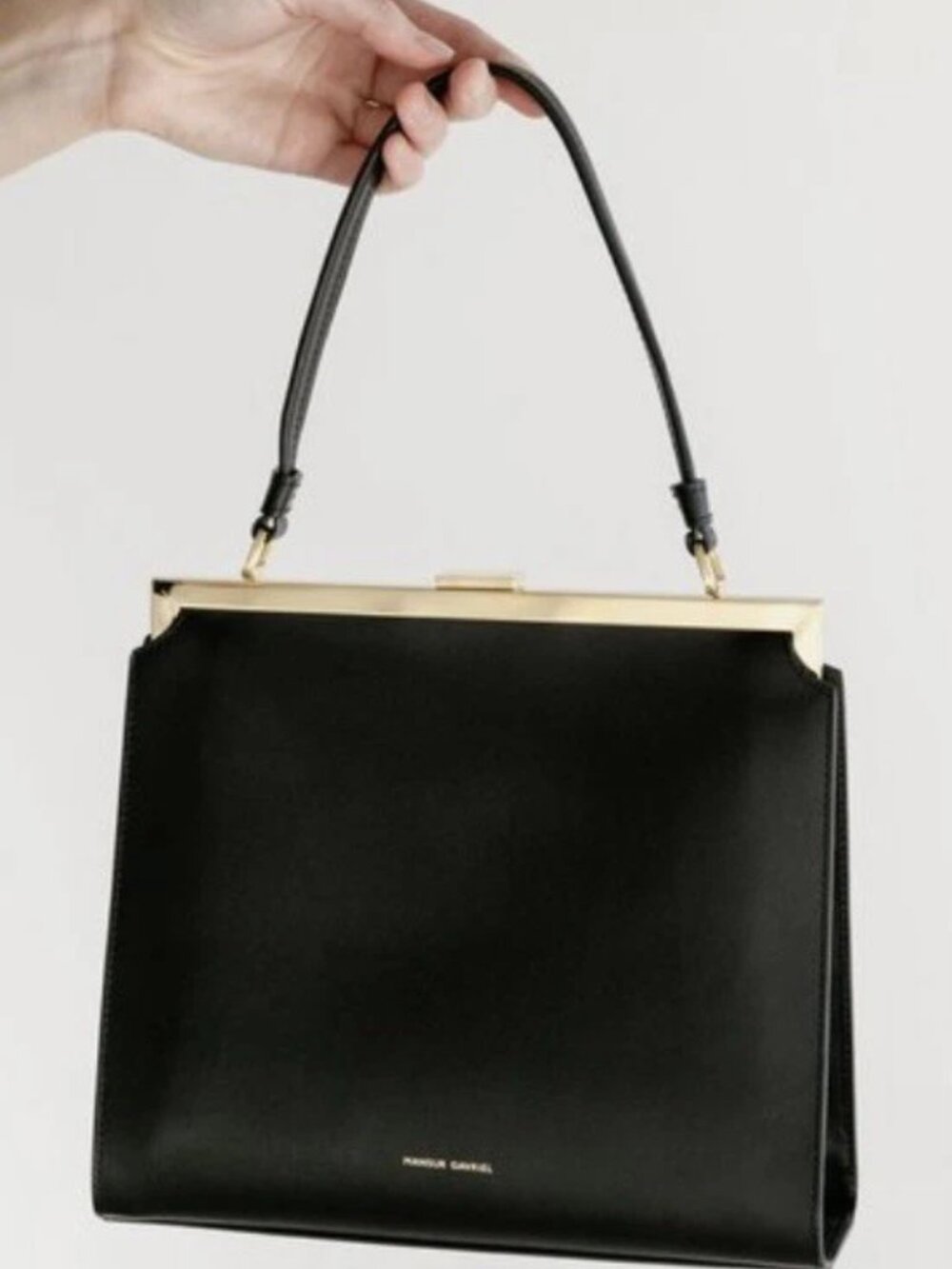 Mansur Gavriel Black Flamma Leather Elegant Bag Gold Tone Hardware w Dustbag - Picture 1 of 13